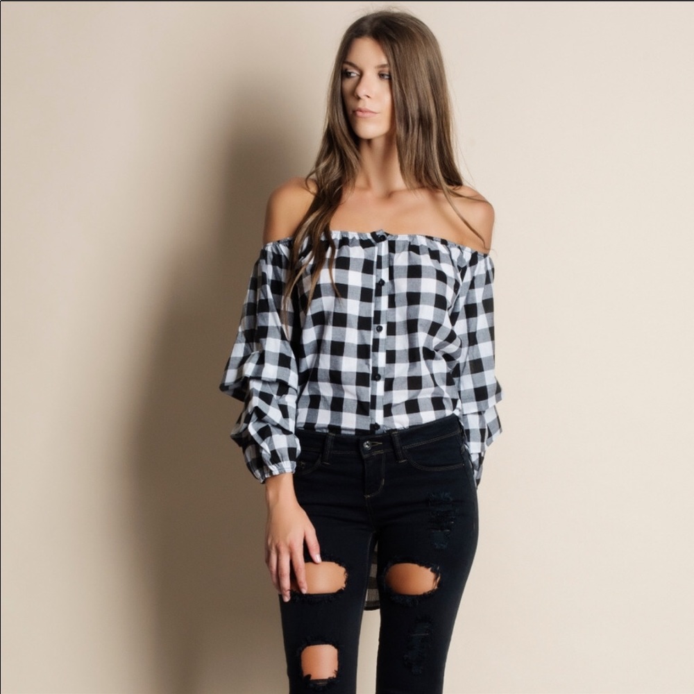 ⚡️Gingham Off Shoulder Tunic - Picture 2 of 5